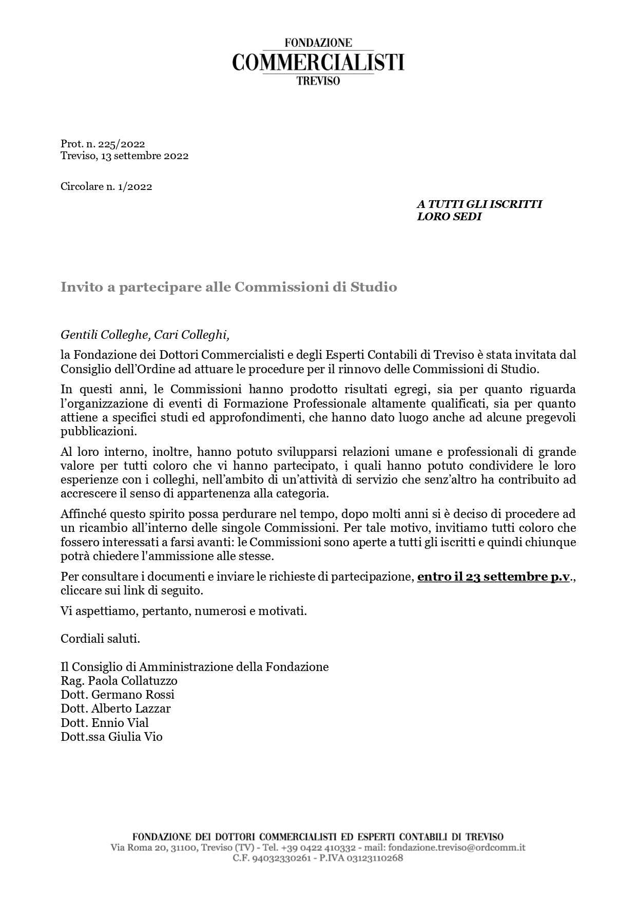 Circolare Fodazione_1.2022_Rinnovo Commissioni Studio13.09.2022_
